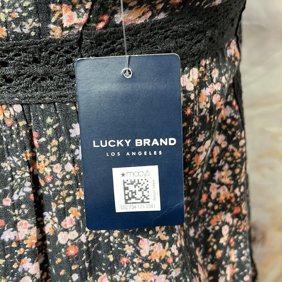 Lucky Brand Floral Dress Tassel Tie Lace Detail Lined Gray / Multi Sz S - Picture 8 of 16